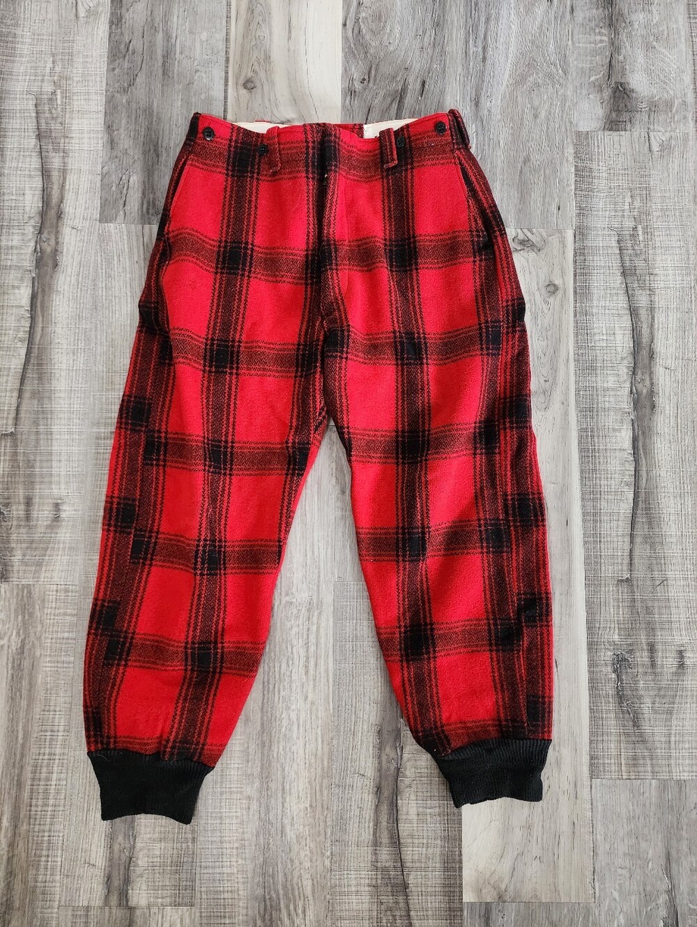 Vintage 1970 Wool Fox Knapp Outdoor Red Plaid Elastic Cuff Bottoms